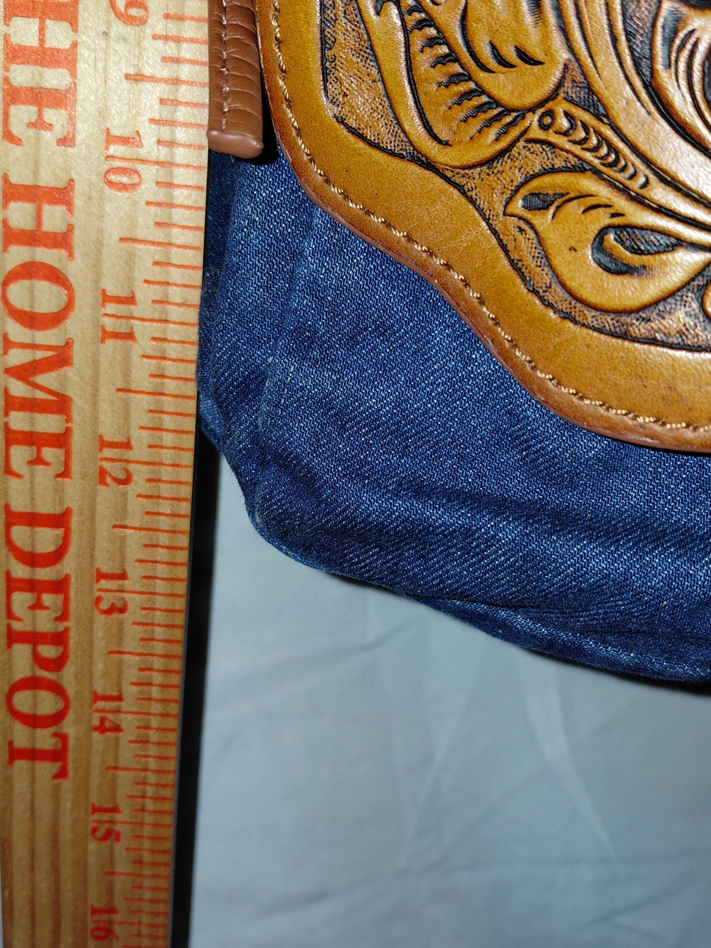Wrangler Blue Denim Hobo Bag with Brown Tooled Leather Accents - Picture 11 of 11